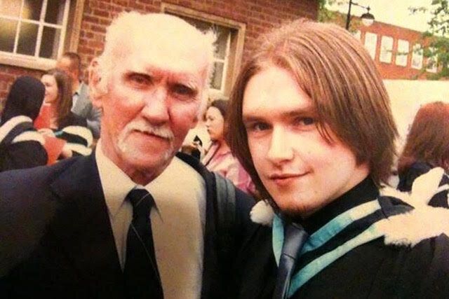 Sloan and his dad as Sloan receives his master&rsquo;s degree in 2009.