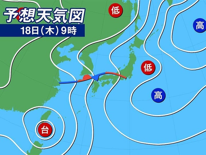 予想天気図 18日(木)9時