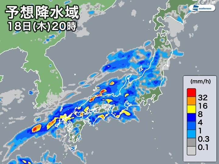 予想降水域 18日(木)20時