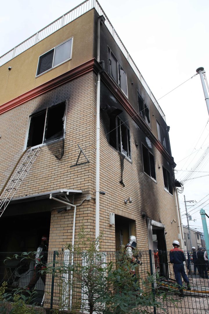 爆発火災があったアニメーション制作会社「京都アニメーション」のスタジオ＝１８日午後、京都市伏見区
