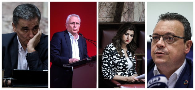Ο τομεάρχης Οικονομικών, Ευκλείδης Τσακαλώτος, ο Τομεάρχης Προστασίας του Πολίτη, Γιάννης Ραγκούσης, η Τομεάρχης Τουρισμού, Κατερίνα Νοτοπούλου και ο Τομεάρχης Ενέργειας, Σωκράτης Φάμελλος.