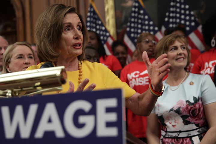 House Speaker Nancy Pelosi said the bill to increase the federal minimum wage would provide a "well-earned raise."