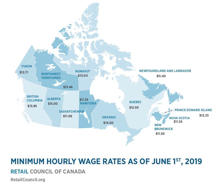 The Retail Council of Canada tracks the minimum wage in every province and territory.