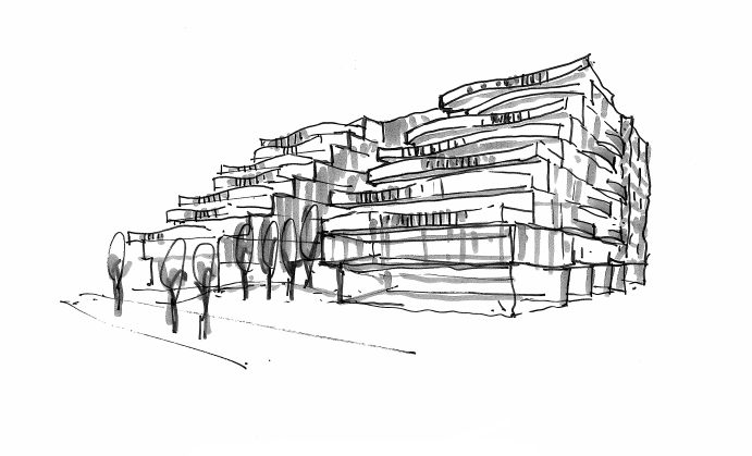 A preliminary sketch of the Reina Condos project. The building's exterior design hasn't yet been finalized.