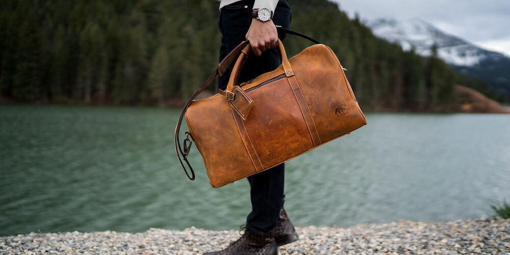 mens leather duffle bag sale