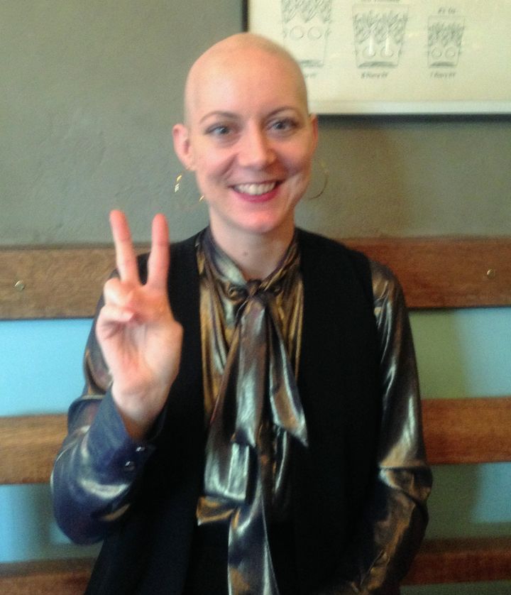 Sarah Gaffney-Lang embracing her baldness after she lost her hair following treatment