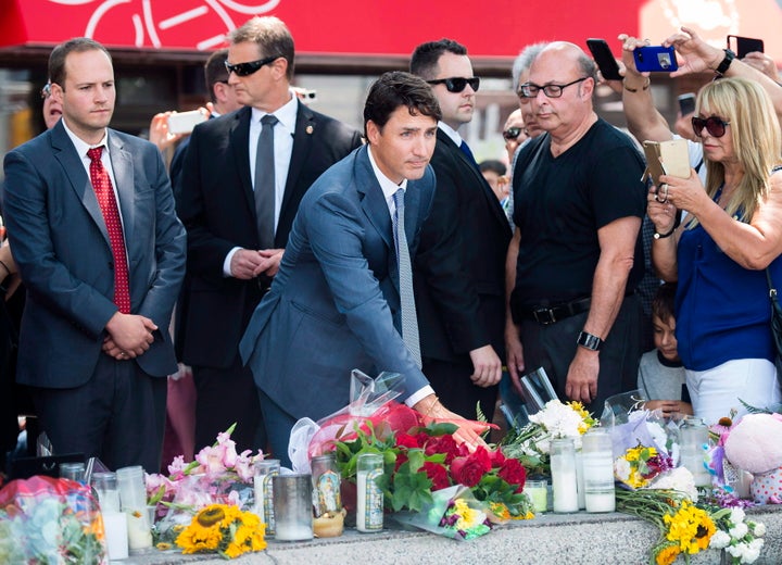 Prime Minister Justin Trudeau attends the funeral for the victims of the Danforth shooting July 30, 2018. 