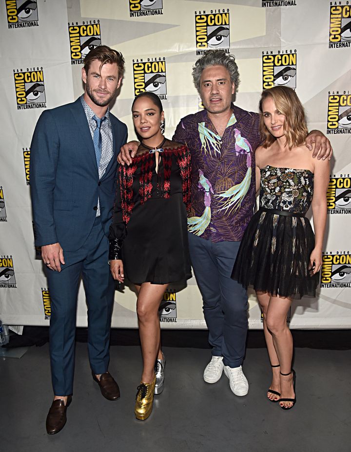 The cast of Thor: Love And Thunder with its director