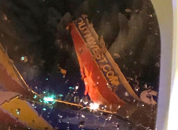 This photo taken by a passenger onboard a Southwest Airlines flight to Atlanta on Saturday appears to show the damage sustained by another Southwest Airlines plane after the two jets collided.