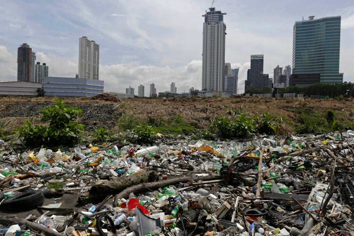 Plastic bottles and general waste are piled up at a beach in Panama City September 4, 2013.