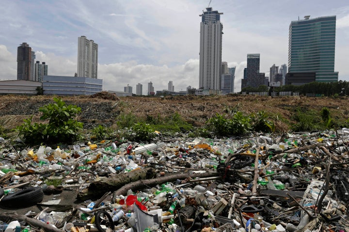 Plastic bottles and general waste are piled up at a beach in Panama City September 4, 2013. 