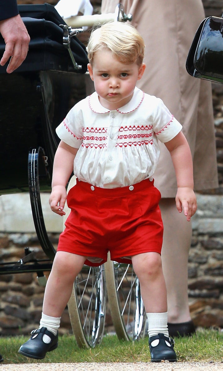 Prince George at the Christening of Princess Charlotte of Cambridge on July 5, 2015 in King's Lynn, England. 