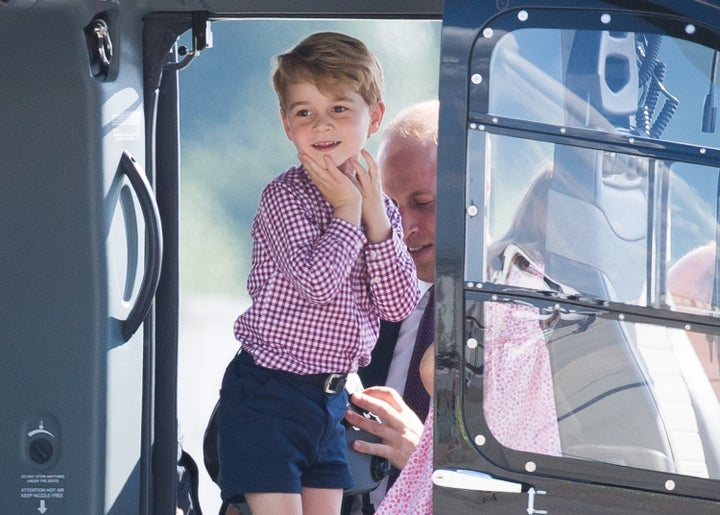 Prince George views helicopter models on the last day of their official visit to Poland and Germany on July 21, 2017 in Hamburg, Germany. 