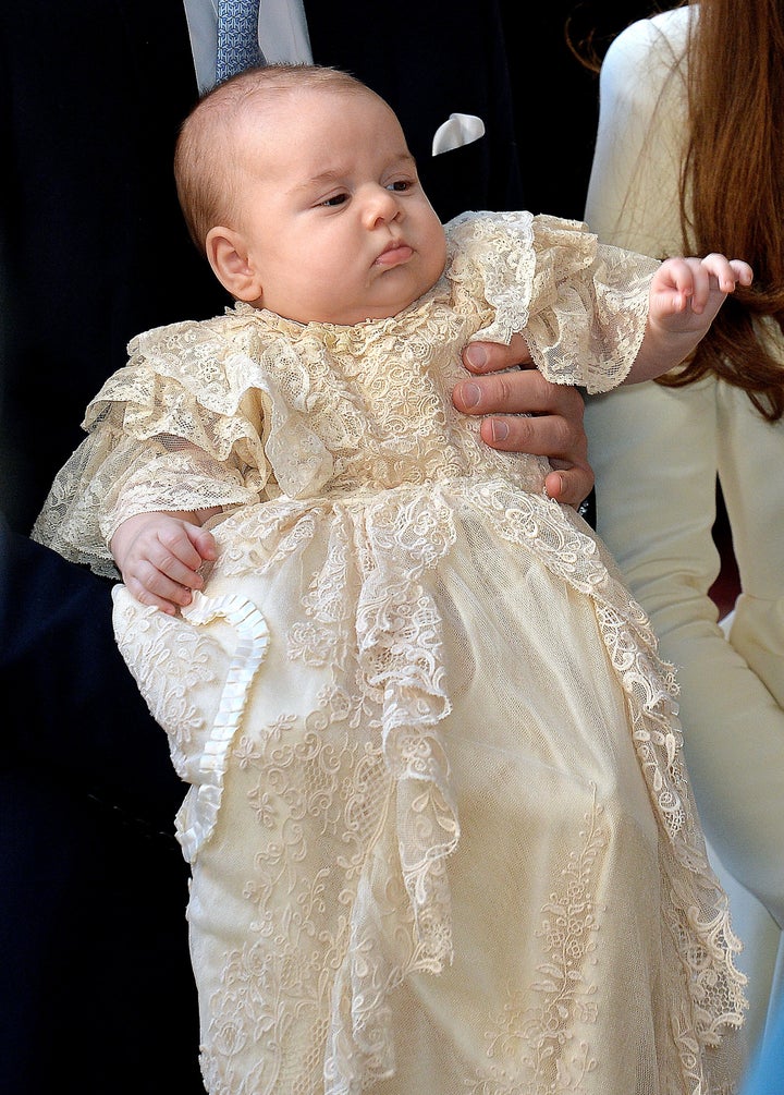 Prince George at Chapel Royal in St James's Palace ahead of the christening by the Archbishop of Canterbury on Oct. 23, 2013 in London, England. 