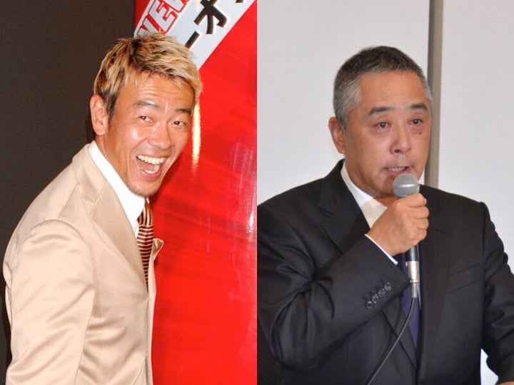 清水圭さん（左）、吉本興業の岡本昭彦社長（右）