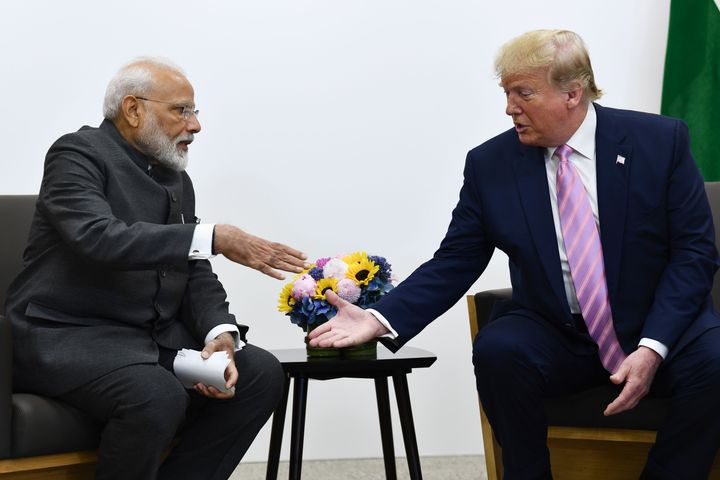 Prime Minister Narendra Modi attends a meeting with US President Donald Trump during the G20 Osaka Summit on June 28, 2019.