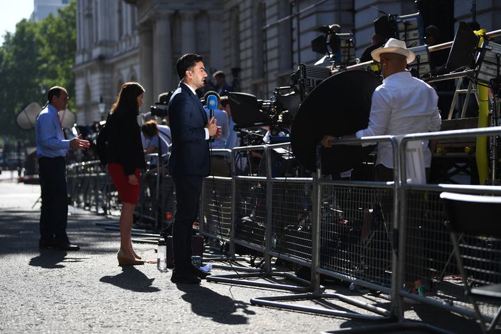 The media waits outside Downing Street on Tuesday morning. 