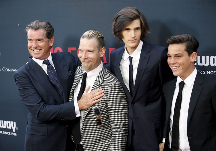 Pierce Brosnan and his sons (2nd l-r) Sean Brosnan, Dylan Brosnan and Paris Brosnan