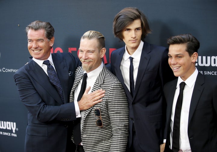 Pierce Brosnan and his sons (2nd l-r) Sean Brosnan, Dylan Brosnan and Paris Brosnan