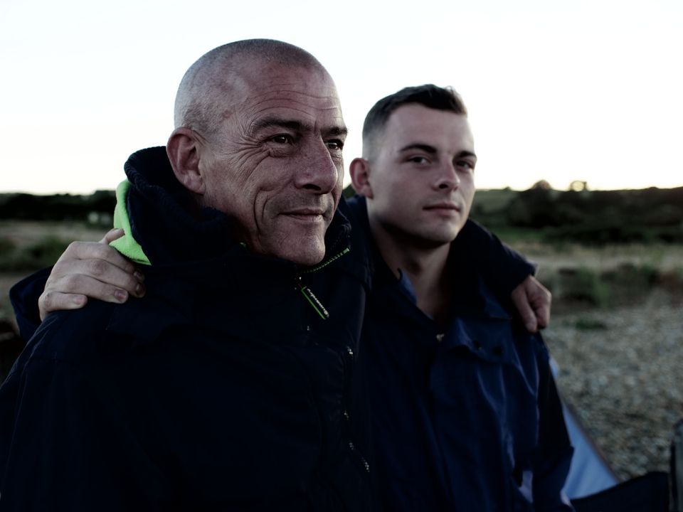 Steve and Billy on Pett Level beach, near Hastings. 