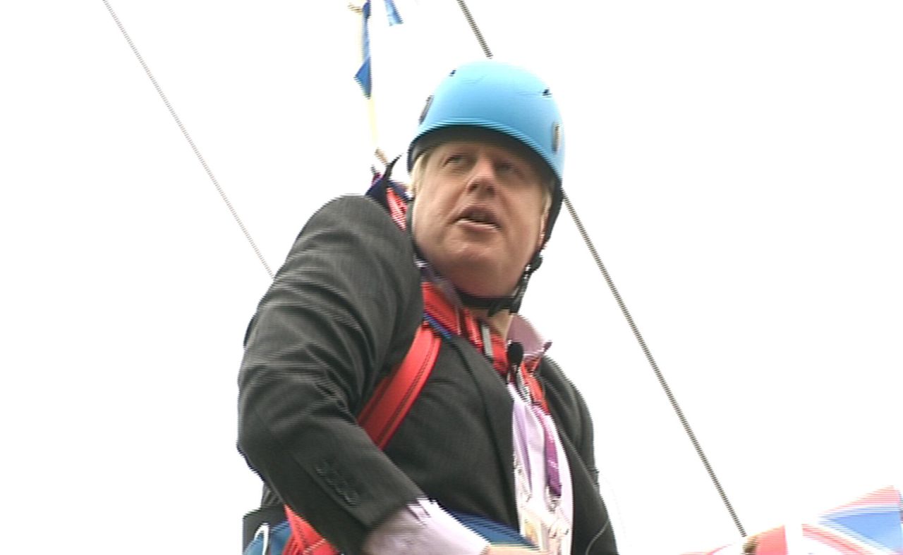 Johnson on a zipwire during the 2012 Olympic games in London