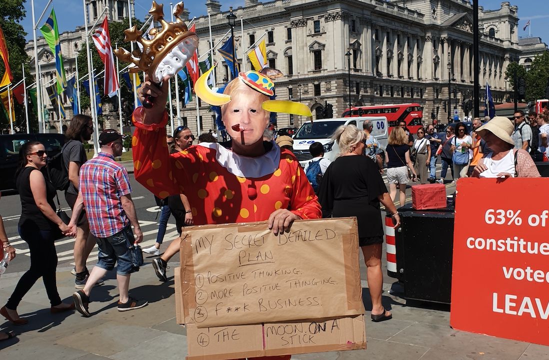 Clown protestor near Parliament