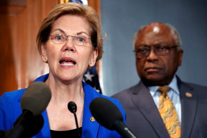 Sen. Elizabeth Warren and Rep. James Clyburn speak about a bill to cancel student loan debt at a Capitol Hill press conference on Tuesday.