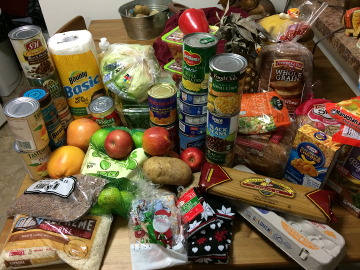 A selection of items McCollum received from a local food bank.