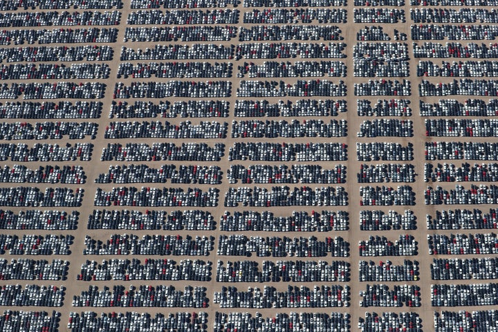 Reacquired Volkswagen and Audi diesel cars sit in a desert graveyard near Victorville, California, in 2018. Volkswagen AG has