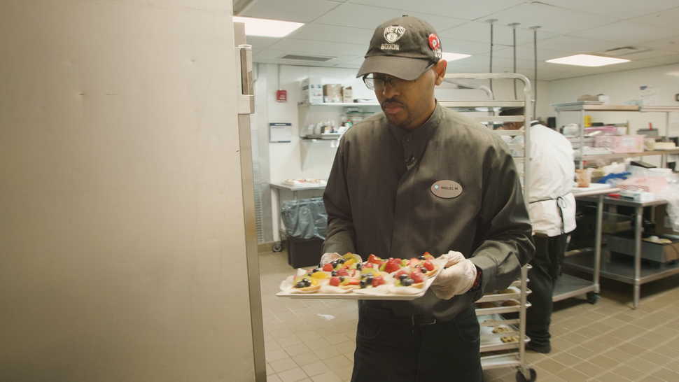 Mondesir busy working a shift at Barclays Center.