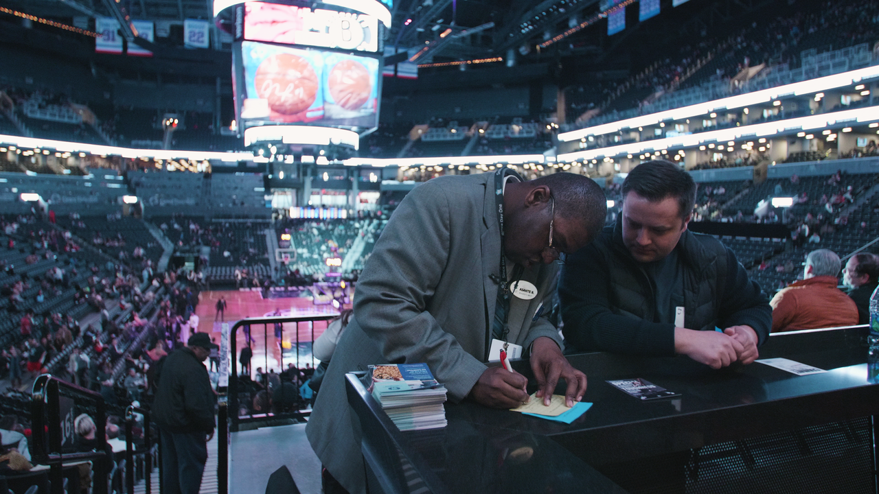 Breland and his job coach, Serge Kirillov, work together during one of Breland’s shifts.