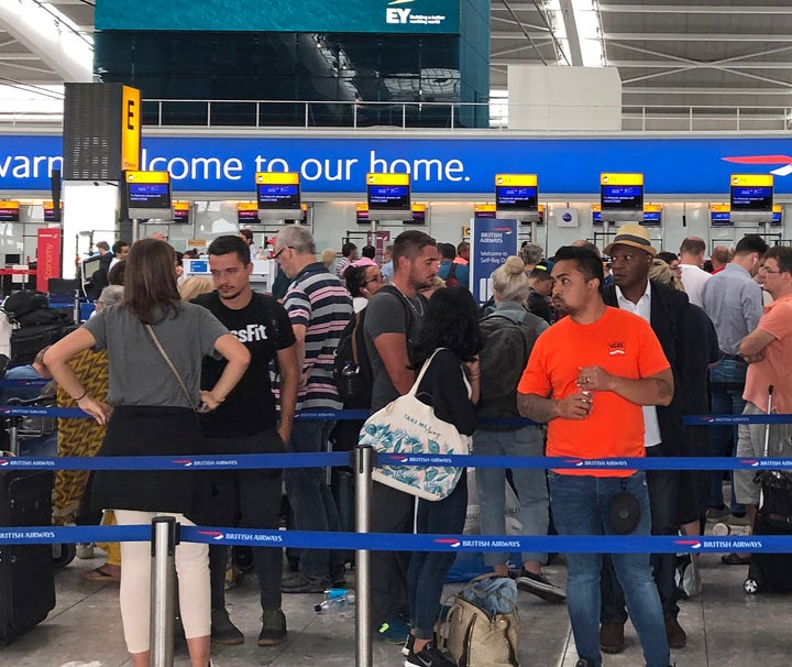 Queues mounted at Heathrow as a combination of bad weather and control glitches affected departures.