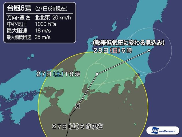 å°é¢¨6å· ä¸‰é‡çœŒå—éƒ¨ã«ä¸Šé™¸ ä»Šå¾Œã®é€²è·¯ã¯ ãƒãƒ•ãƒã‚¹ãƒˆ