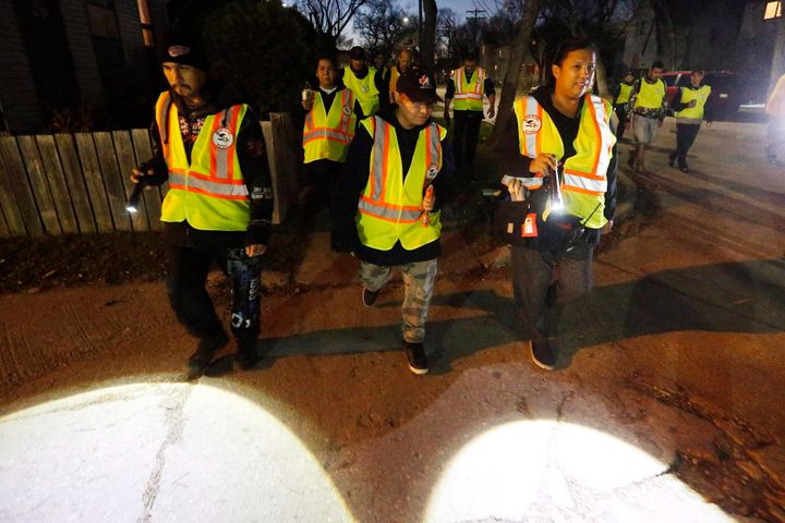 Bear Clan Patrol volunteers are seen here in Winnipeg on Nov. 5, 2016. At least seven members of the organization are helping with the manhunt for the B.C. murder suspects believed to be in northern Manitoba.