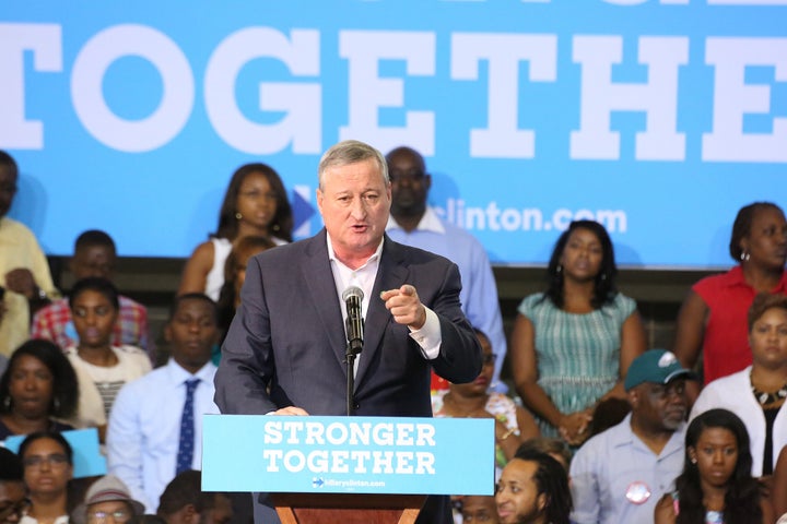 Philadelphia Mayor Jim Kenney (D) campaigns for Hillary Clinton in August 2016. Bernie Sanders' opposition to a soda tax in t