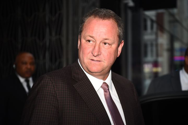 Mike Ashley leaving the Sports Direct headquarters in London, as the company has revealed it is being pursued by authorities in Belgium over a €674m (£614m) tax bill.
