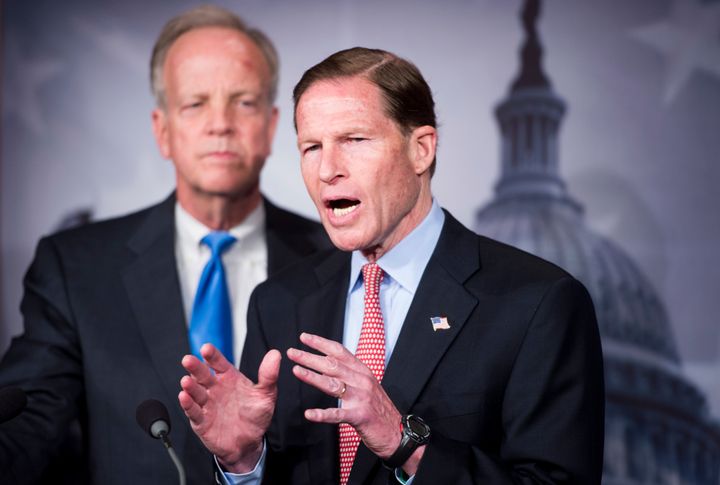 Sens. Jerry Moran (R-Kan.), left, and Richard Blumenthal (D-Conn.), right, have proposed a bill that aims to protect Olympic and amateur athletes.