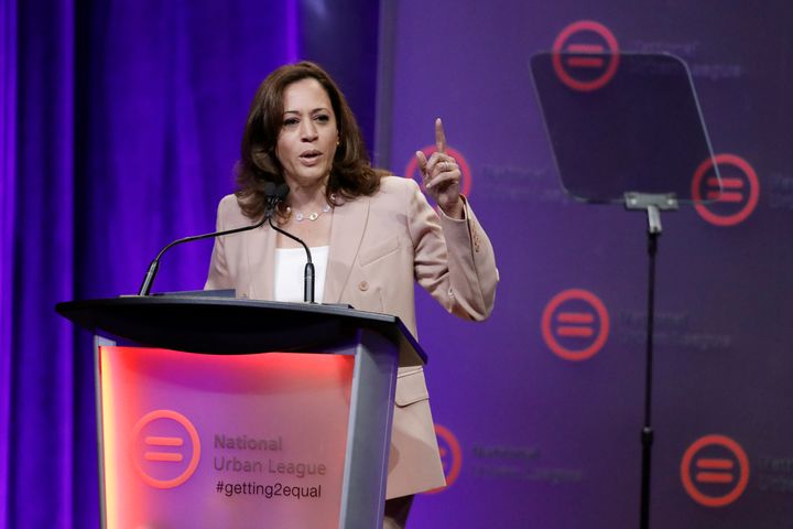 Democratic presidential candidate, Sen. Kamala Harris, D-Calif., speaks during the National Urban League Conference, Friday, July 26, 2019, in Indianapolis. 