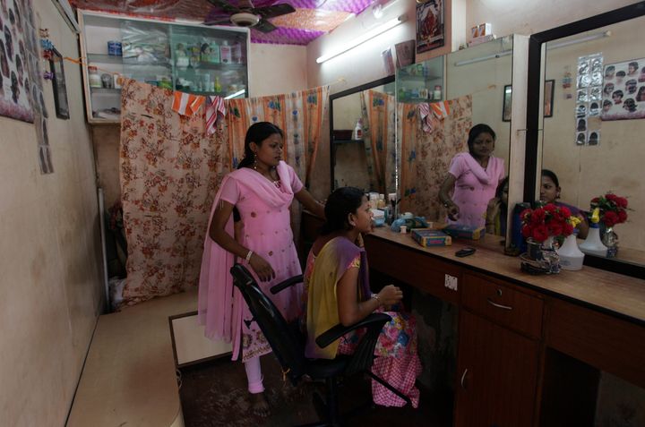 A beauty parlour in India.