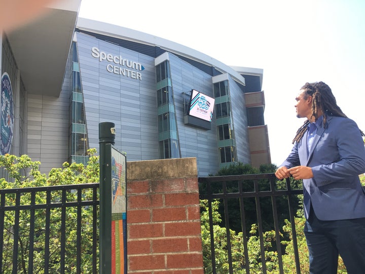 Charlotte City Council member Braxton Winston at the Charlotte Spectrum Center, where Republican National Committee members were touring to prepare for the 2020 convention next August.