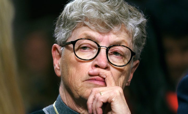 Former Michigan State president Lou Anna Simon pauses before testifying during a Senate Subcommittee on Consumer Protection, Product Safety, Insurance, and Data Security, on Capitol Hill in Washington, Tuesday, June 5, 2018. The hearing is on “Preventing Abuse in Olympic and Amateur Athletics: Ensuring a Safe and Secure Environment for Our Athletes.” 