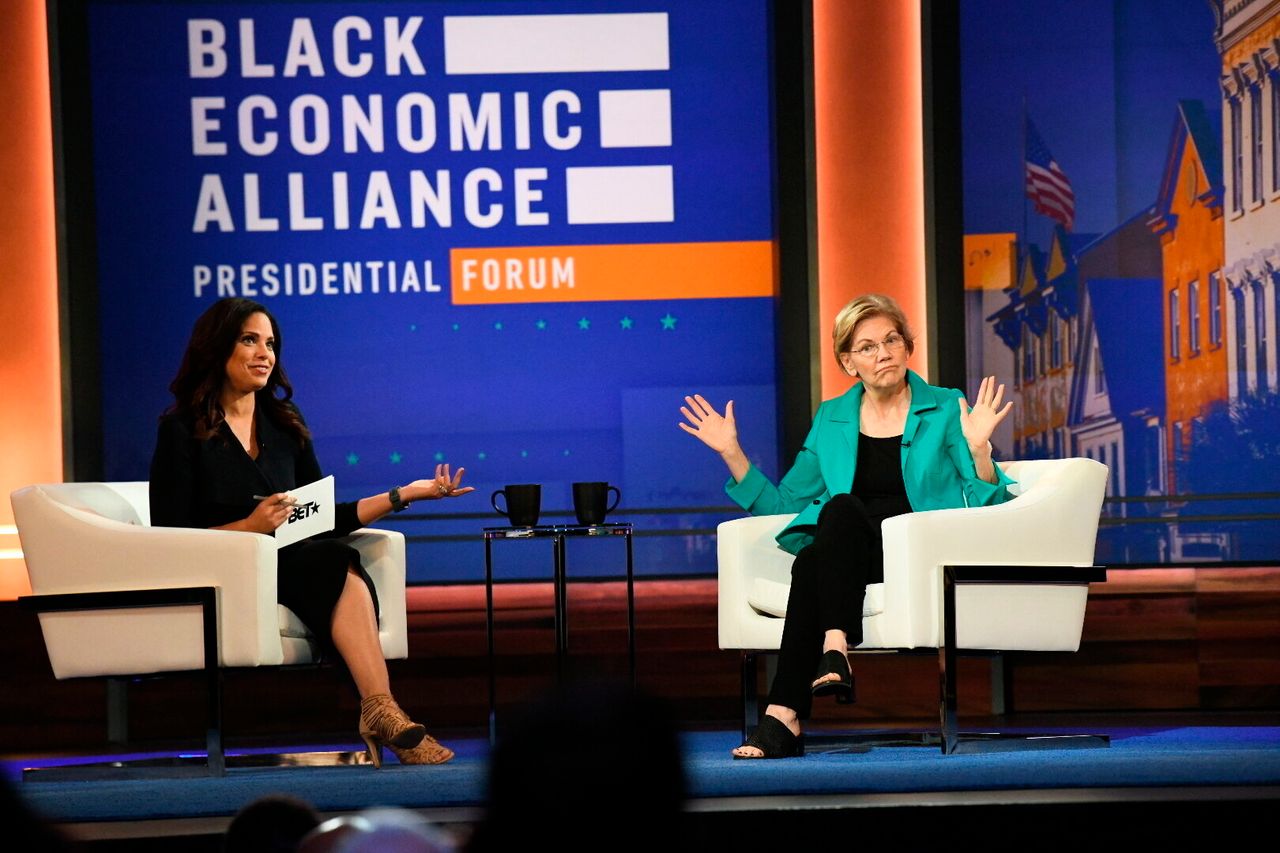 Sen. Elizabeth Warren speaks at a candidate forum on June 15, 2019, in Charleston, South Carolina, sponsored by the Black Economic Alliance.