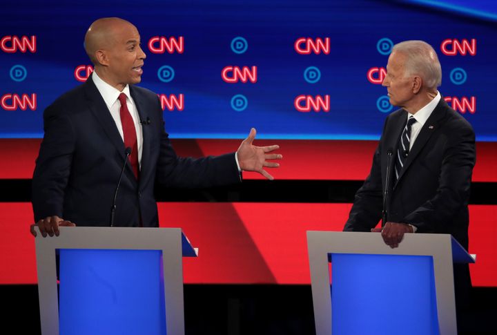 Sen. Cory Booker (D-N.J.) and former Vice President Joe Biden face off during the debate.
