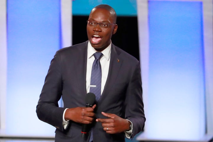 Michigan Lt. Gov. Garlin Gilchrist fired up the crowd before the Wednesday night debate among Democratic presidential candida