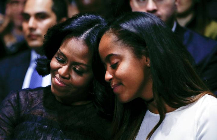 Michelle Obama with her daughter Malia during U.S. President Barack Obama's farewell address at McCormick Place in Chicago on Jan. 10, 2017.