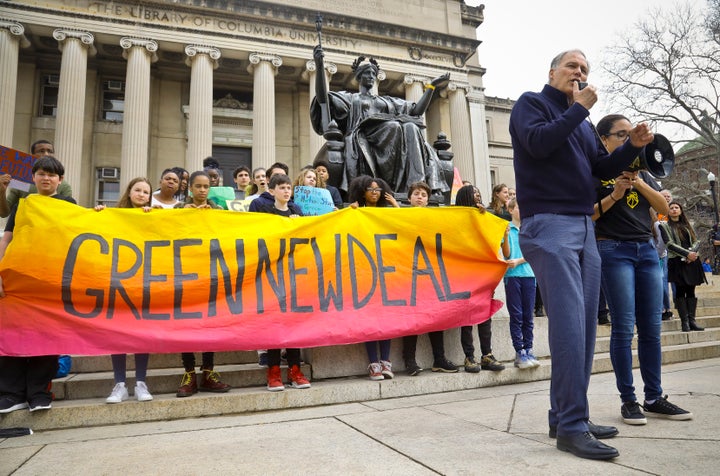 Washington Gov. Jay Inslee speaks on March 15 at Columbia University's student climate strike in New York City.