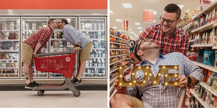 Aaron Damron and Tony DiPasqua took their engagment photos at a place near and dear to their hearts: Target.