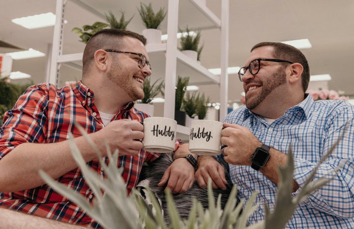 The future hubbies "toast" to their upcoming wedding. 