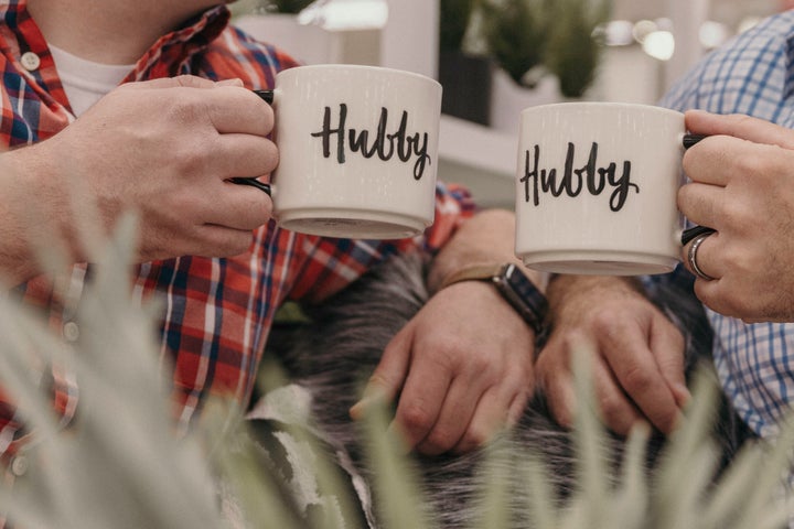 The couple's matching "hubby" mugs.