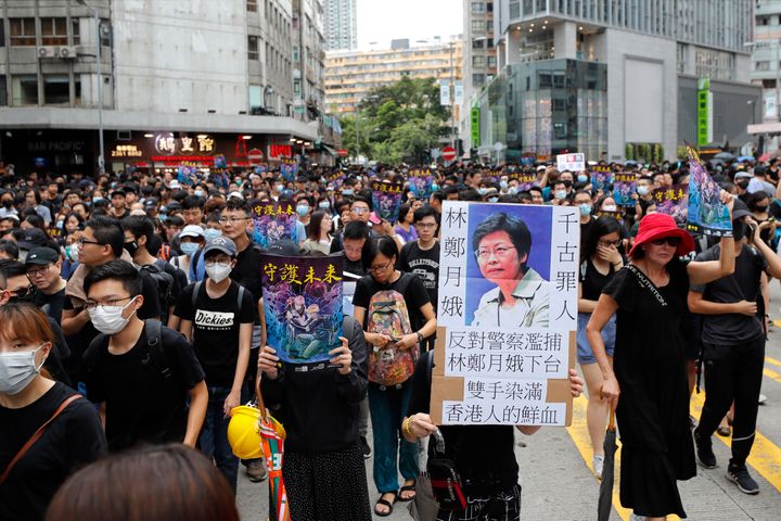 Protestors marching in Hong Kong on Saturday.